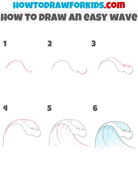 Ocean Drawing Step By Step, How To Draw Ocean Waves Easy, Wave Drawings Simple, Cute Wave Drawing, Ocean Wave Drawing Simple, Beach Painting Easy Step By Step, How To Draw A Surfboard Step By Step, How To Draw The Ocean Step By Step, Drawing Waves Simple