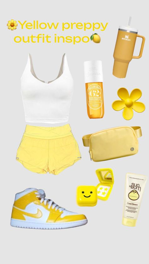 Cute Yellow Tops For School, Yellow Preppy Aesthetic, Yellow Outfit Inspo Aesthetic, Yellow Preppy, Preppy Outfits Yellow, Yellow Coquette Outfit, Preppy Vsco Outfits, Preppy Vsco, Outfit Inspo Summer