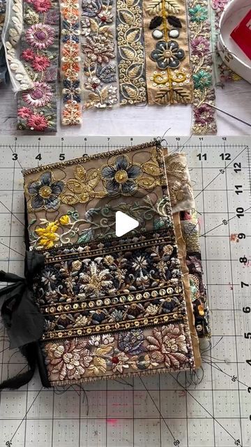 Shikha Bawa Sahu on Instagram: "How to make my boho journal covers reusable. Bind your papers with 3 hole pamphlet stitch and tie them to the cover with a silk ribbon. All the pages lays perfectly flat, easy to work on. Repeat when the journal is full. Beautiful digitals used are by Christy @christy_everlastingjournals available for purchase at her Etsy shop.   #pamphletstitch #journalbinding #processvideo #creativesewing #handmadejunkjournal #handmadeartjournal  #dailyjournal #junkjournaljunkies #bohojunkjournal  #junkjournalcommunity #junkjournalsupplies  #fabricscraps  #サリートリム #刺繡生地  #シルクトリム #travelernotebookcover  #インドの生地   #サリーボーダー #textileart" Boho Journal Ideas, Fabric Journal Covers, Boho Journal, Stitching On Paper, Fabric Books, Journal Embellishments, Fabric Book Covers, Fabric Journals, Embroidery Book