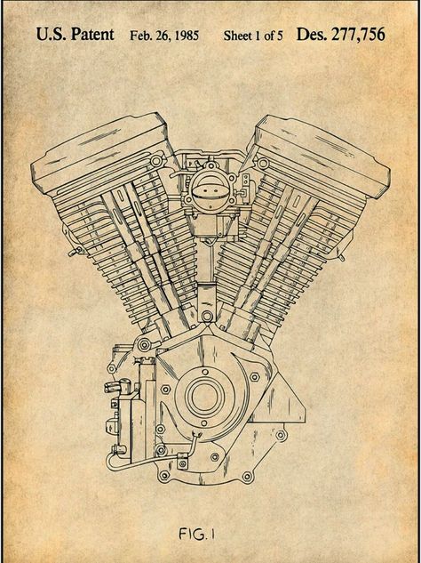 Harley Davidson Patent Dirt Bike Tattoo Ideas, Bike Tattoo Ideas, Dirt Bike Tattoo, Chalkboard Art Print, Bike Tattoo, Harley Davidson Engines, Harley Panhead, Harley Davidson Knucklehead, Harley Davidson Panhead