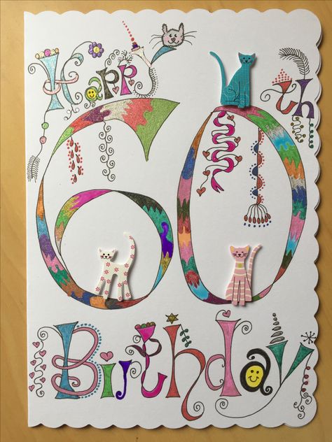 For Gail's 60th birthday. Diy 60th Birthday Card, 60th Birthday Cards For Ladies, Diy 60th Birthday, Craft With Paper, Happy Birthday Wishes Messages, Drawn Cards, Birthday Greetings Friend, Easy Mandala Drawing, Hand Drawn Cards