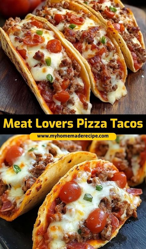 These meat lovers pizza tacos are the best tacos for a hearty, cheesy meal. Loaded with meats and pizza toppings, they’re the ultimate pizza tacos for a fun dinner twist Soft Tortillas, Pizza Tacos, Cottagecore Recipes, The Best Tacos, Meat Lovers Pizza, Best Tacos, Fun Dinner, Pork Chop Dinner, Homemade Spice Mix