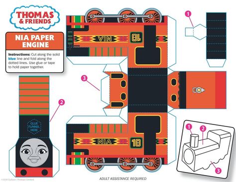 313 Likes, 16 Comments - Thomas & Friends (@thomasandfriends) on Instagram: “Build Nia with your little engineer! 🚂 . . . #ThomasParent #Parenting #ThomasandFriends…” Thomas The Train Costume, Train Costume, Thomas And Friends Toys, Train Crafts, Thomas The Train Birthday Party, Train Template, Paper Train, Trains Birthday Party, Papercraft Printable