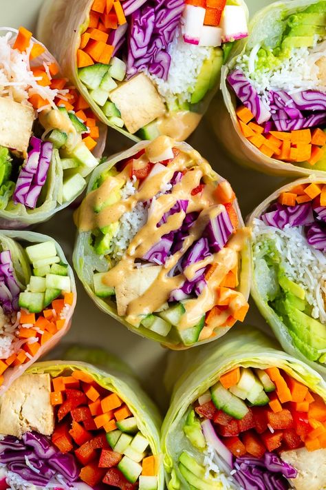 Summer Rolls Vegetarian, Summer Roll Bowl, Jackfruit Enchiladas, Party Fingerfood, Summer Rolls Recipe, Rice Paper Wraps, Rolls Food, Summer Roll, Tofu Breakfast