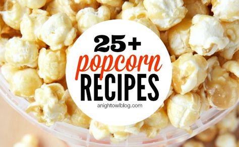 Do you LOVE popcorn and family movie nights? Then you're going to love this list of 25+ Popcorn Recipes! Homemade Popcorn Recipes, Gourmet Popcorn Recipes, Kettle Corn Recipe, Homemade Caramel Popcorn, Spicy Popcorn, Spiced Popcorn, Poppers Recipe, Homemade Popcorn, Snack Craving