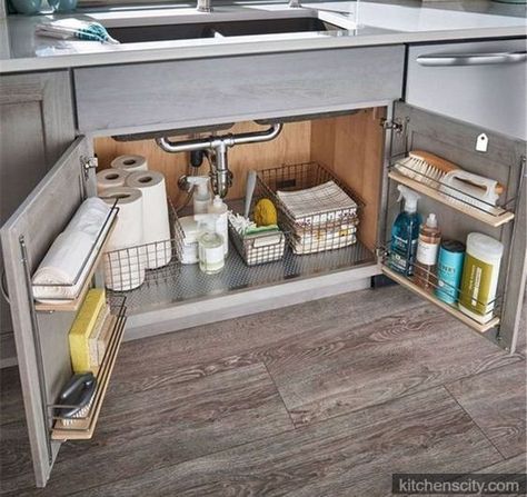 Model Dapur, Kitchen Sink Organization, Interior Boho, Kabinet Dapur, Small Kitchen Organization, Interior Vintage, Diy Kitchen Decor, Diy Kitchen Storage, Kitchen Cabinet Organization