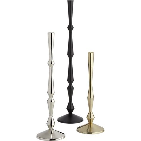 3-piece spindle metal taper candle holder set | CB2 Outdoor Candle Lanterns, Modern Candle Holder, Outdoor Candle, Staging Furniture, Modern Candle, Unique Candle Holders, Tall Candle Holders, Modern Candle Holders, Taper Candle Holder