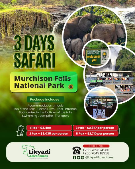 Safari/ Tourism Poster Murchison Falls, Park Games, Tourism Poster, Travel Poster Design, Safari Tour, Tour Posters, Creative Posters, Travel Poster, Travel Posters