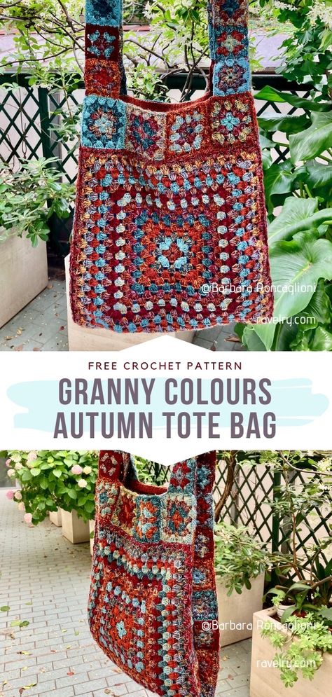 Granny Square Boho Bag, Fall Granny Square Bag, Crochet Bag Granny Square Free Pattern, Hippy Crochet Patterns Free, Crochet Gift Free Pattern, Crochet Fall Bag, Granny Square Crochet Bags, Free Boho Crochet Patterns, Crochet Hand Bags Free Pattern