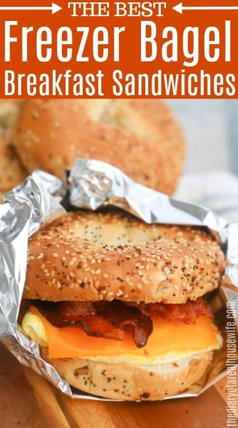 Freezer Bagel Breakfast Sandwiches with text on image Low Carb Buns, Bagel Breakfast, Bagel Breakfast Sandwich, Freezer Breakfast Sandwiches, Frozen Breakfast, Breakfast Bagel, Easy Freezer Meals, Freezer Meal Prep, Breakfast Sandwiches