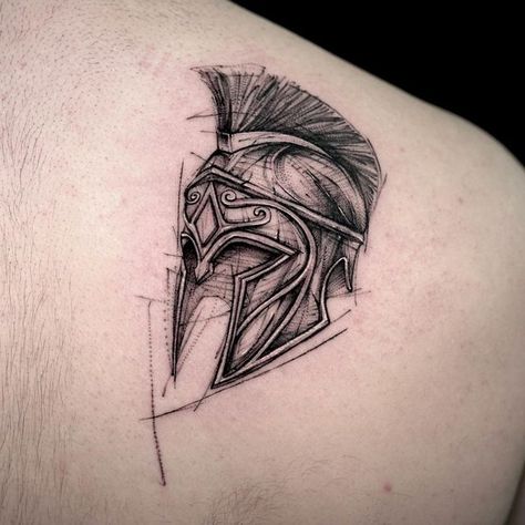 BK on Instagram: "Gladiator Helmet ⚔️ Done at @wandatattoo Done with @fkirons @kwadron @bheppo" Greek Mythology Tattoos Ares, Roman Helmet Tattoo Design, Trojan Helmet Tattoo, Gladiator Helmet Tattoo Design, Ares Helmet Tattoo, Athena Helmet Tattoo, Sparta Helmet Tattoo, Achilles Helmet Tattoo, Roman Helmet Drawing