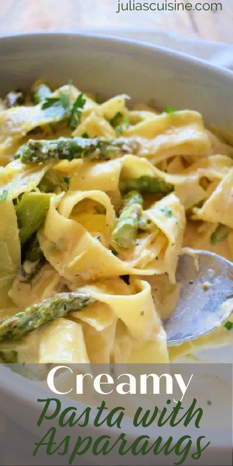 Creamy Pasta With Asparagus, Parpadelle Recipes, Noodle Meals, Gluten Foods, Asparagus Pasta Recipes, Pasta With Asparagus, Creamy Pasta Dishes, Course Ideas, Pasta Sides