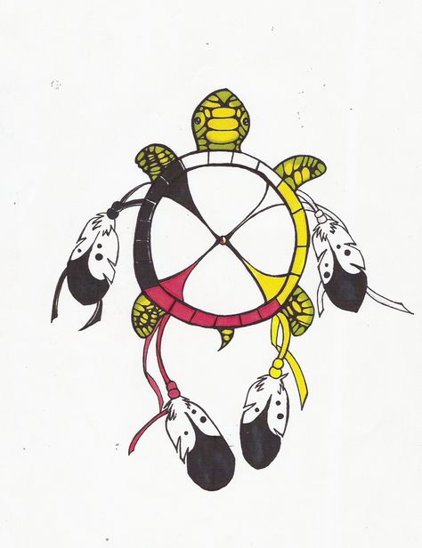 Medicine wheel by my-little-native Tattoo Tortuga, Cute Turtle Tattoo, Native American Turtle, Turtle Symbol, Native American Medicine Wheel, Native American Tattoo Designs, Turtle Tattoos, Wheel Tattoo, Turtle Tattoo Designs