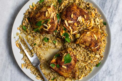 Pearl Couscous, Almond Chicken, Nyt Cooking, How To Cook Rice, Yogurt Recipes, Garlic Chicken, Pot Meals, Lemon Chicken, Caramelized Onions