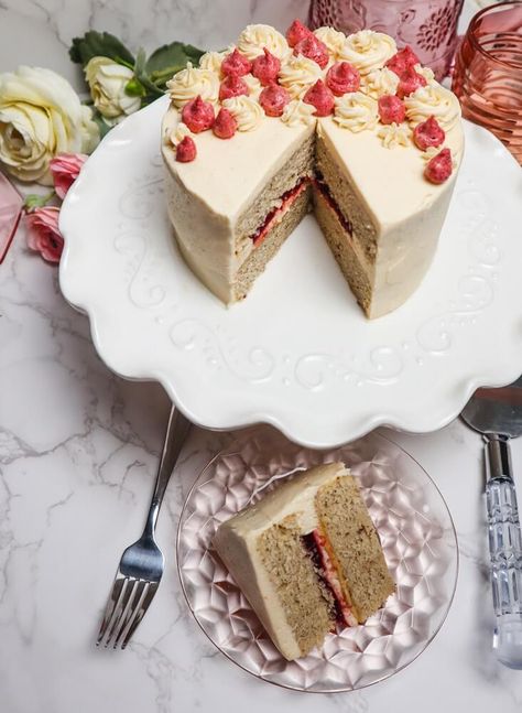 Vegan Peanut Butter and Jelly Layer Cake | Fragrant Vanilla Cake Peanut Butter And Jelly Cake, Vegan Hazelnut, Jam Cake, Dessert Hummus, Flourless Chocolate Cake, Strawberry Dessert, Hazelnut Butter, Vegan Cakes, Jelly Cake