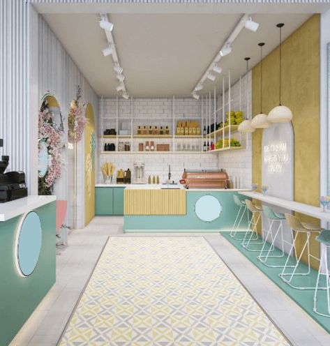 Lovely & Modern Ice Cream Store Interior 3D Design Counter Restaurant Design, Counter Restaurant, Ice Cream Store, Black Ice Cream, Bubble Tea Shop, Yogurt Shop, Ice Cream Bar, Bubble Wall, Coffee Ice Cream