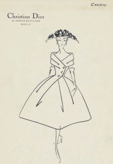 Dior 1950, Dior Sketches, Fashion Model Sketch, 1950s Patterns, Dior Dress, Fashion Design Sketchbook, Christian Dior Fashion, Dior Haute Couture, French Fashion Designers