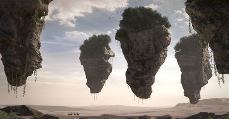 ArtStation - Floating Islands, Niels Medemblik Floating Rocks, Floating Islands, Fantasy Floating Islands, Fantasy Floating Islands Concept Art, Floating Islands Fantasy Art, Floating Fantasy Island, Floating Islands Painting, Floating Island, Surface Textures