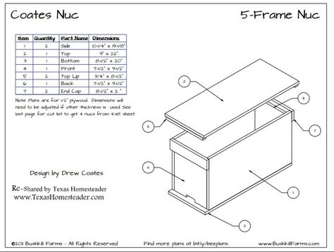 We needed temporary housingn for a swarm of bees we caught. We can quickly build FOUR 5-frame nuc boxes from a single piece of plywood. #TexasHomesteader Bee Nuc, Beehive Diy, Beekeeping Diy, Building A Beehive, Bee Equipment, Honey Bees Keeping, Bee Hives Diy, Bee Hives Boxes, Swarm Of Bees