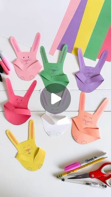 Easy Bunny Crafts For Kids, Construction Paper Easter Crafts Ideas, Construction Paper Bunny, Handprint Bunnies, Bunnies Craft, Easter Front Porch Decor, Paper Bunny, Marker Crafts, Mug Crafts