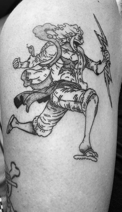 #onepiece #gear5 #tattoo #luffy #joyboy #nika Sun God Nika Luffy Tattoo, Gear 5 Luffy Tattoo Design, One Piece Gear 5 Tattoo, Joyboy Tattoo, Luffy Gear 5 Tattoo Ideas, Luffy One Piece Tattoo Design, Luffy Tattoo Design, Gear 5 Luffy Tattoo, Monkey D Luffy Tattoo