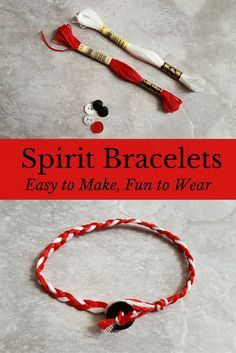 Have fun with these easy team spirit bracelets, and wear them to support your favorite team or school. Dance Team Bracelets, Team Crafts Sports, Cheer Bracelets Diy, Swim Team Spirit Ideas, Spirit Gear Ideas High Schools, Diy School Spirit Ideas, Cheer Camp Activities, Red Team Spirit Ideas, School Spirit Bracelets Diy