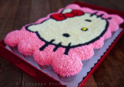 Kitty Cupcakes, Hello Kitty Cookies, Pull Apart Cupcake Cake, Pull Apart Cake, Hello Kitty Printables, Cat Cupcakes, Pokemon Cake, Hello Kitty Birthday Party, Pull Apart Cupcakes