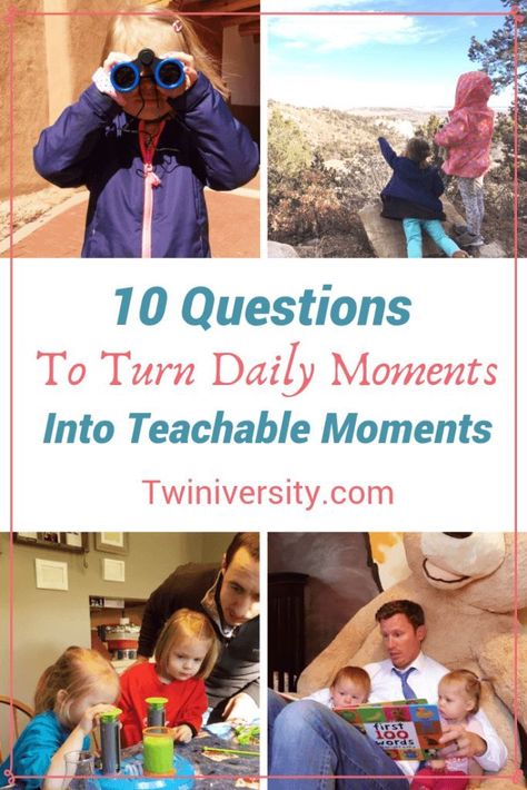 10 Questions to Turn Daily Moments into Teachable Moments - Twiniversity Academic Language, Daily Moments, Social Environment, Kids Talking, Physical Environment, Teachable Moments, Teacher Education, Outdoor Activities For Kids, Math Practices