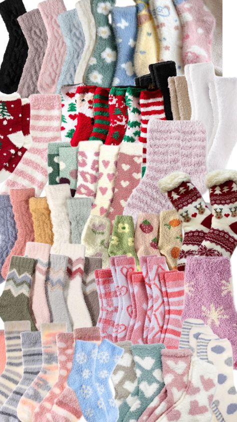 A lot of fluffy socks Christmas Fluffy Socks, Fluffy Socks Aesthetic, Fuzzy Socks Aesthetic, Hygge Inspiration, Tiffany Birthday, 2025 Aesthetic, Socks Aesthetic, My Christmas List, Fluffy Socks