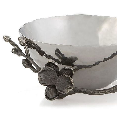 Michael Aram Black Orchid bowls | Artedona.com Orchid Bowl, Michael Aram Black Orchid, Nut Bowl, Michael Aram, Black Orchid, Hammered Metal, Olive Branch, Plates And Bowls, Small Bowls