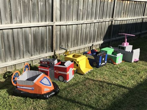 Paw Patrol Box Car, Paw Patrol Vehicles Diy, Paw Patrol Cardboard Car, Rubble Paw Patrol Valentines Boxes, Paw Patrol Movie Cake, Paw Patrol Movie Party, Paw Patrol Chase Birthday Party, Paw Patrol Movie Birthday Party, Paw Patrol Trunk Or Treat Ideas