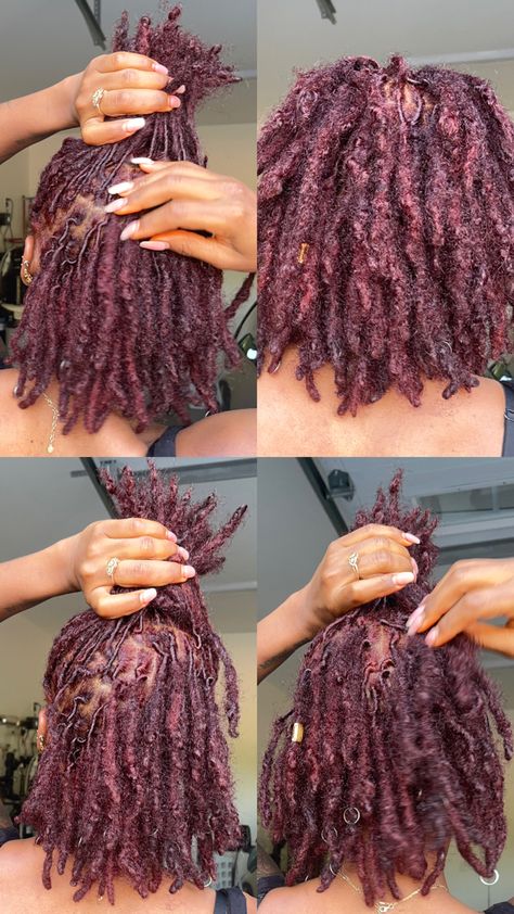 Red Dyed Locs Black Women, Color Starter Locs Black Women, Lock Color Hair, Locs Hairstyles For Women Dyed, Starting Locs From Braids, Loc Colors For Brown Skin, Loc For Black Women, Different Loc Colors, Dyed Locks Black Women