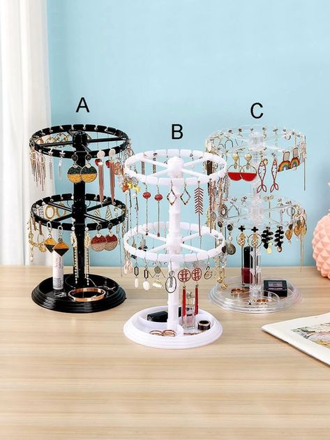 1pc Three-layer Jewelry Storage Rack | SHEIN USA Rotating Jewelry Display, Necklace Hanger, Earring Hanger, Earring Display Stands, Hanging Necklaces, Jewelry Rack, Jewelry Hanger, Organization Gifts, Jewelry Display Stands