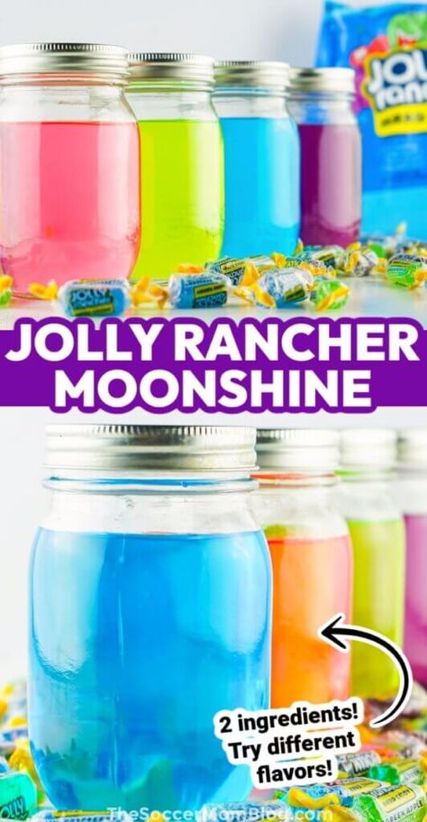 Cotton Candy Moonshine, Vodka Infused Candy, Jolly Rancher Alcoholic Drinks, Candy Alcohol Drinks Recipes Jolly Rancher, Jolly Rancher Mixed Drink, Candy Infused Alcohol, Candy Flavored Shots, Jolly Rancher Moonshine Recipes, Grape Jolly Rancher Moonshine