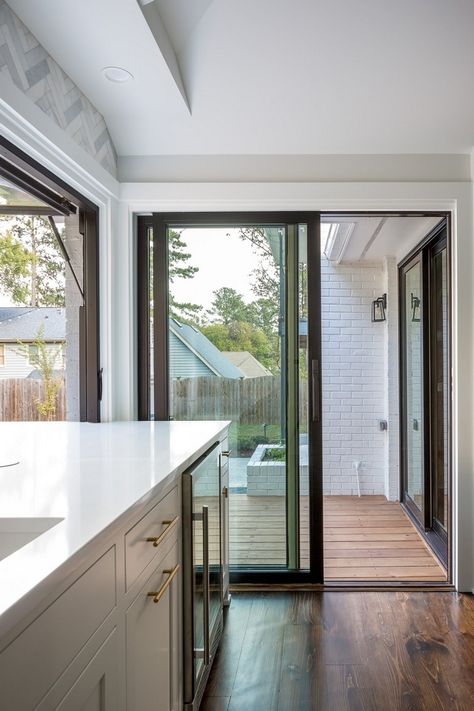 Sliding Door Patio, Sliding Door Ideas, Kitchen Patio Doors, Patio Sliding Door, Modern Farmhouse Style Kitchen, Kitchen Sliding Doors, Sliding Doors Exterior, Sliding Glass Doors Patio, Glass Patio