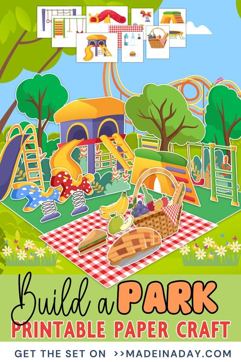 Get ready for endless fun with printable Paper Playground crafts for kids! Create the cutest paper park and picnic set with this fun kids paper craft set! Download now! This build a playground set is perfect for park diorama boxes! Park Diorama, Paper Playground, Playground Kids, Playground Set, Lego Activities, Children Park, Papercraft Printable, Paper Doll House, Activities For Teens