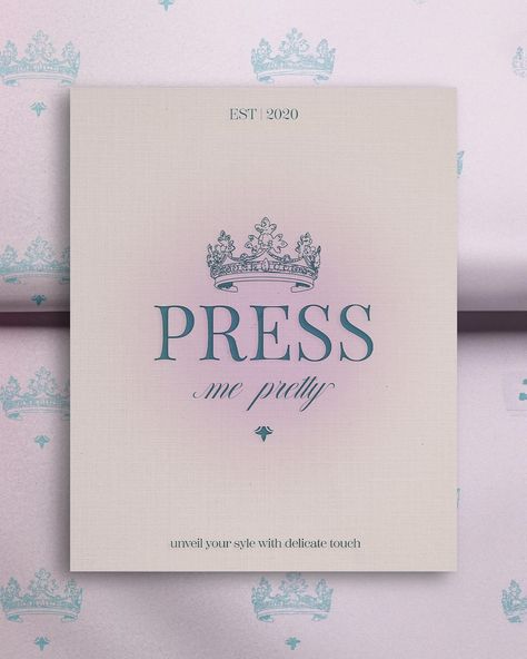 Allow me to introduce you to the new visual identity of “Press Me Pretty,” a press-on nails brand 🦋💅🏼 For this universe, I’ve selected 5 keywords: coquette / Y2K / delicate / precious / dreamy. Since press-on nails resemble jewelry, I aimed to infuse the brand’s DNA with a delicate touch. For the logo, I opted for a crown, symbolizing every queen’s heart and princess soul ♕₊⊹, while also imparting a precious vibe to the visual identity. This vibe is further enhanced with cool colors remin... Coquette Logo, Dreamy Branding, Princess Logo, Lavender And Vanilla, Coquette Y2k, Cool Colors, Visual Identity, Creative Inspiration, Ui Design