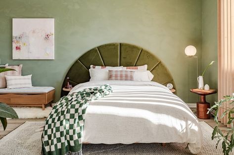 Finding the perfect headboard is one of the easiest ways to transform your bedroom. From midcentury modern to Scandinavian finds, here are the best headboards for every interior design style. Black Lounge Chair, Green Headboard, Light Green Walls, Green Wall Color, Article Furniture, Modern Headboard, Mid Century Modern Bedroom, Velvet Headboard, Up House