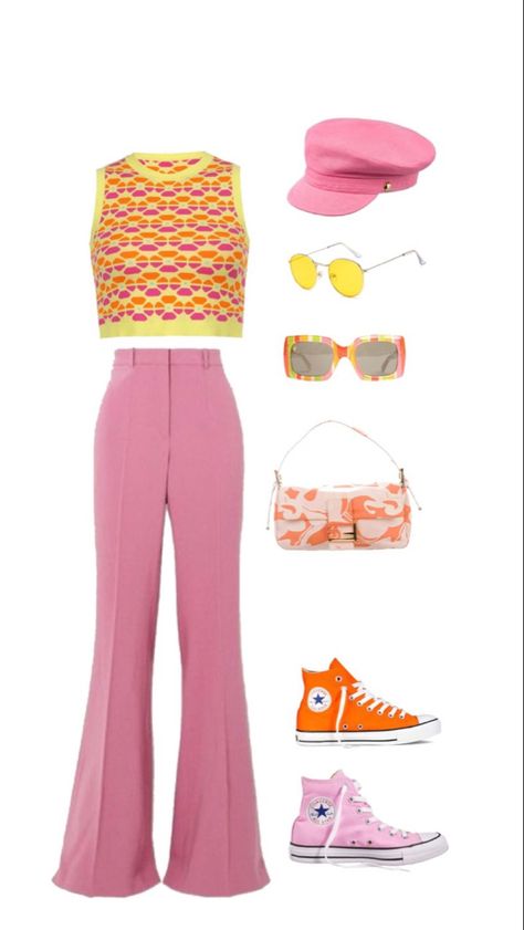 60s Groovy Outfits, Retro Outfit Inspiration, Harry Style Inspired Outfits, Harry Styles Aesthetic Outfits Women, Harry Styles Style For Girls Outfits, Eccentric Outfits Aesthetic, Pink 70s Outfit, Retro Outfits 70s Style, Harry Styles Concert Outfit Ideas Summer