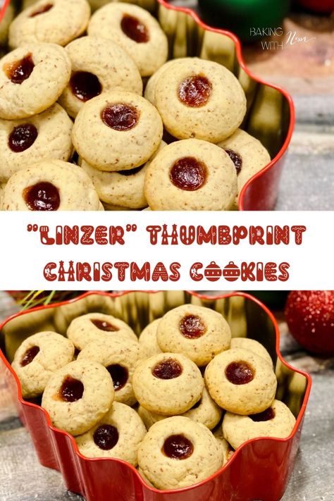 'Tis the season for sweet treats and festive flavors! These Linzer Thumbprint Christmas Cookies are a delightful twist on a classic favorite. Spread the joy and bring a taste of Christmas to your table with this irresistible recipe! Linzer Thumbprint Cookies, Cherry Thumbprint Cookies Holidays, Classic Linzer Cookies, Linzer Tart Cookies Recipe, Linzer Cookies With Chocolate Filling, Best Thumbprint Cookies, Traditional Christmas Cookies, Hazelnut Cookies, Thumbprint Cookies Recipe