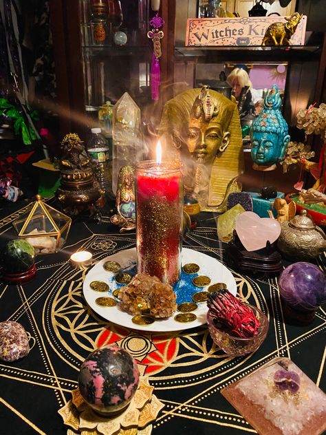 Ifa Spirituality, Voodoo Aesthetic, Alter Arrangements, Abundance Candle, Magical Spells, Zebra Shoes, Ancient Egyptian Hieroglyphics, Witch Room, Witches Altar