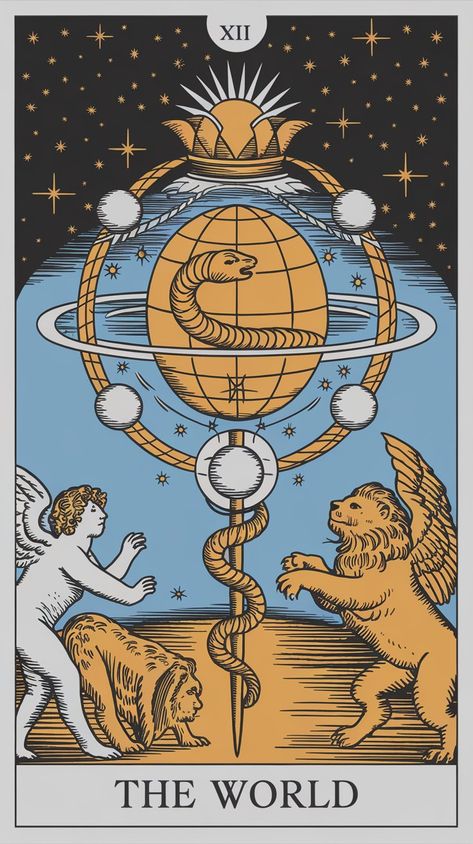 The World Tarot Card Upright Meaning: Fulfillment & Completion The World Tarot Tattoo, The World Tarot Meaning, The World Tarot Card Meaning, Black New Moon, Mural Ceiling, New Moon Manifestation, World Tarot Card, The World Tarot Card, Moon Manifestation