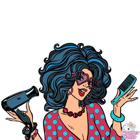 Hair Artist Logo, Curly Head, Pop Art Women, Barbie Shop, Pop Art Girl, Stickers Ideas, Hair Artist, Simple Hair, Pop Art Comic