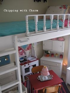 Lofted "Cottage" Bed...for Our Little Girl's "DREAM" Room... Bed Railing Ideas, Girls Loft Bedroom, Girls Dream Bedroom, Very Small Bedroom, A Loft Bed, Girls Room Diy, Diy Bunk Bed, Cottage Bed, Railing Ideas