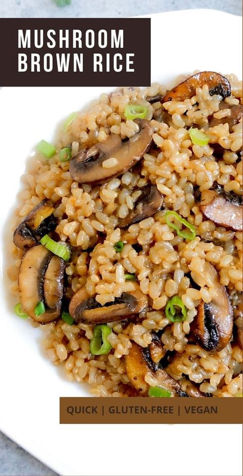 Easy & Delicious Brown Rice and Mushroom Pilaf. A flavorful one-pot dish with just 5 main ingredients. It is perfect to make on a weeknight and enjoy as a side or even as a whole meal | mushroom brown rice recipes easy | quick dinner recipe | https://pipingpotcurry.com/one-pot-brown-rice-mushroom-pilaf/ Brown Rice Mushroom Risotto, Brown Rice Pilaf Recipe Easy, Brown Rice With Mushrooms Recipes, One Pot Brown Rice Meals, Rice And Brown Gravy Recipes, Delicious Brown Rice Recipes, Brown Rice Mushroom Recipes, Brown Rice Recipes Rice Cooker, Rice Cooker Brown Rice Recipes