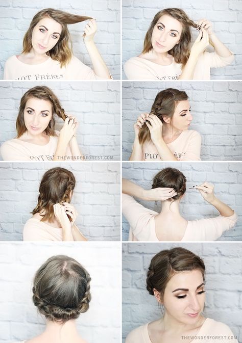 Quick Rolled Braid Updo For Shorter Hair | Wonder Forest: Design Your Life. Braided Updo For Short Hair, Penteado Cabelo Curto, Braided Hairstyles Updo, Short Hair Updo, Braided Updo, Braids For Short Hair, Hair Dos, Hair Updos, Diy Hairstyles