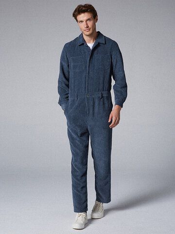 Fashion Cowok, Mens Corduroy, Army Green Pants, Jumpsuit Fitted, Solid Color Jumpsuits, New Mens Fashion, Jumpsuit Men, Navy And Khaki, Blue Jumpsuits