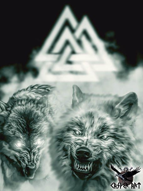 Odin's wolves Geri and Freki | Wolf tattoos, Norse tattoo, Vikings Geri And Freki Tattoo, Odin Wolves, Freki And Geri, Odin's Wolves, Wolves Tattoo, Geri And Freki, Shadow Wolf, Wolf Artwork, Viking Life