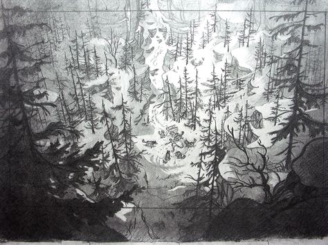 balto-bolhem-bouchiba-layout Forest Top View, Storyboard Drawing, Perspective Art, Forest Art, Cartoon Background, Winter Forest, Animation Background, Visual Development, Environment Design