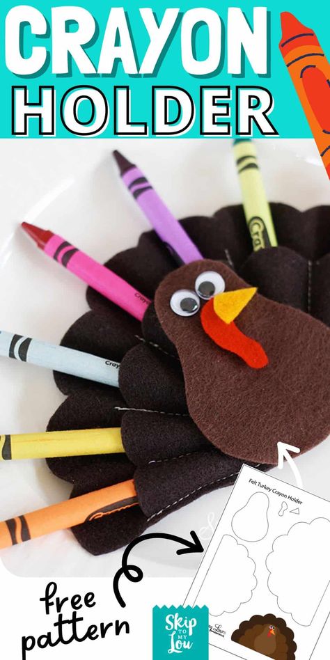 This felt turkey crayon holder will not only make the children's Thanksgiving table festive it will keep the kiddos busy! #Thanksgiving #kids #coloring Felt Turkey, Diy Turkey, Thanksgiving Kids Table, Diy Crayons, Crayon Crafts, Easy Thanksgiving Crafts, Easy Holidays Crafts, Crayon Holder, Thanksgiving Projects